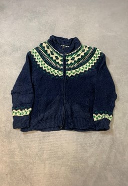 L. L. Bean Knitted Jumper Zip Up Patterned Chunky Sweater