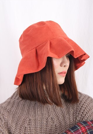 (KOREAN) FAUX SUEDE PLEATED FISHERMAN HAT ORANGE