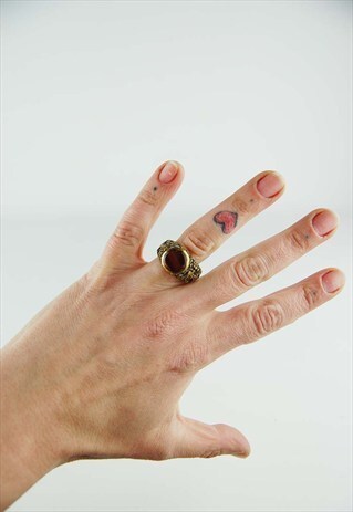VINTAGE ETHNIC BOHO BURNT ORANGE ROUND STONE RING
