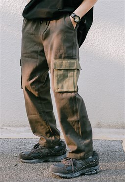 Grey Cargo Patchwork Pants Jeans Trousers Unisex Y2k