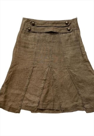Vintage Y2K Linen Midi Skirt Khaki Green Grunge
