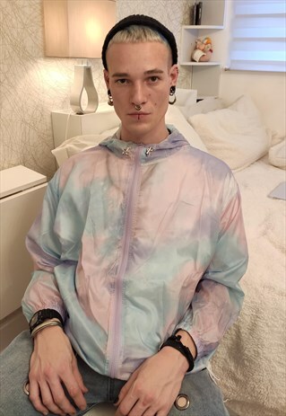 REGULAR FIT TIE DYE PRINT GRADIENT BACK SLOGAN WINDBREAKER