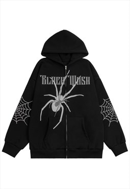 Spider hoodie Gothic pullover old wash punk jumper in black