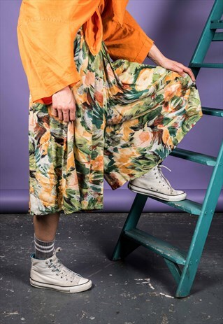 VINTAGE 1970S GREEN PATTERNED WIDE-LEG TROUSERS