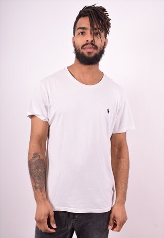 POLO RALPH LAUREN MENS VINTAGE T-SHIRT TOP LARGE WHITE 90'S