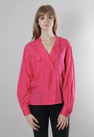 VINTAGE 80S PINK SILK DOUBLE BREASTED BLOUSE