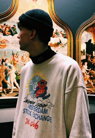 VINTAGE 90S BEIGE AMSTERDAM SKI ASPEN GRAPHIC SWEATSHIRT