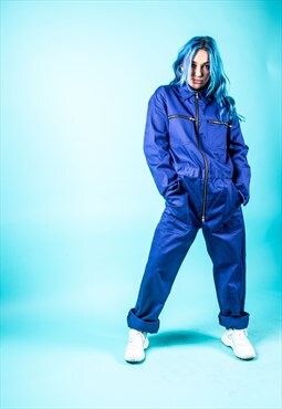 Vintage Boilersuit in Blue with Gold Zips