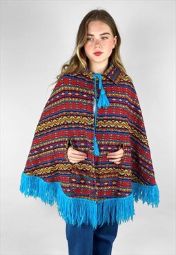 70's Multi Coloured Woven Fabric Ladies Cape Coat
