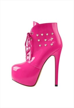 Rivet Platform Lace Up Stiletto Ankle Boots