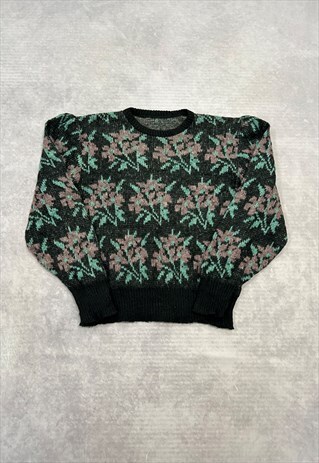 VINTAGE KNITTED JUMPER ABSTRACT FLOWER PATTERNED KNIT 