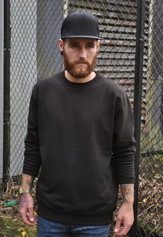 VINTAGE RETRO NEW PLAIN BLACK LONG SLEEVE JUMPER SWEATER