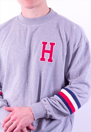 VINTAGE TOMMY HILFIGER EMBROIDERY SWEATSHIRT IN GREY
