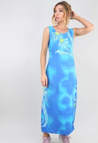VINTAGE 90S BLUE PATTERNED SUMMER MAXI DRESS