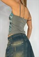 VINTAGE Y2K VEST CAMI SHEER MESH OVERLAY BOHO KHAKI FAIRY