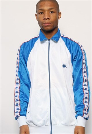 VINTAGE KAPPA TAPE LOGO TRACK TOP JACKET BLUE WHITE