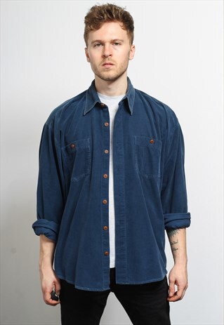 VINTAGE CORDUROY CORD SHIRT BLUE
