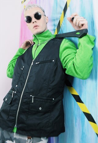 VINTAGE 90'S NYLON UTILITY VEST BLACK