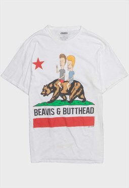 White Beavis and Butthead short sleeved regular fit t-shirt