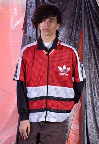 VINTAGE ADIDAS RED, BLACK AND WHITE TRACK JACKET