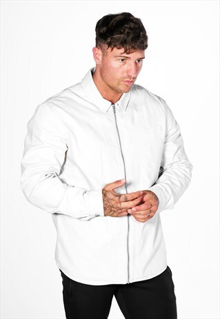 ESSENTIAL ZIP SHACKET JACKET OVER SHIRT - WHITE