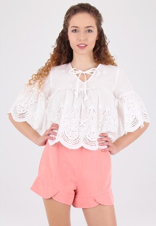 SCALLOP HEM HIGH WAIST SHORTS IN PINK