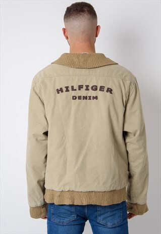 VINTAGE TOMMY HILFIGER BACK LOGO JACKET IN BEIGE LARGE