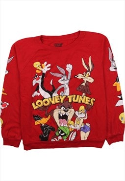 Vintage 90's Looney Tunes Sweatshirt Spellout Crew Neck Red