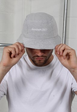 Reworked Vintage Reebok Bucket Hat in Grey w Logo One Size