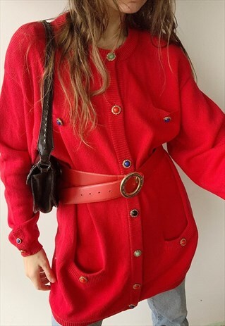 VINTAGE 80S LUXE GOLD BUTTON CHRISTMAS KNIT JUMPER CARDIGAN