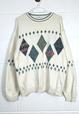 Vintage Abstract Knitted Jumper/ Sweater White Patterned