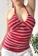 VINTAGE Y2K 00'S RED STRIPED OPEN BACK HALTER TOP