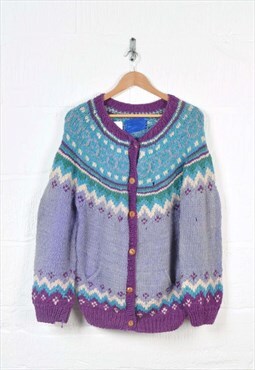 Vintage Knitted Cable Knit Cardigan Retro Pattern Ladies S