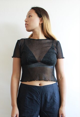 BLACK MESH SHINY TOP