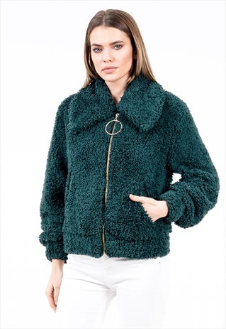 ZIPPED FLEECE JACKET IN GREEN WITH SIDE POCKETS