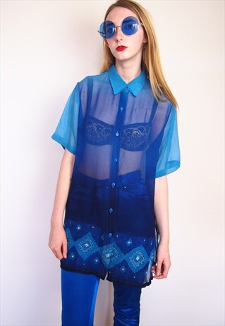 MIDNIGHT BLUE OMBRE SHEER SHIRT