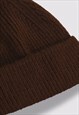 WOOL RIB-KNIT BROWN BEANIE HATS FOR MEN