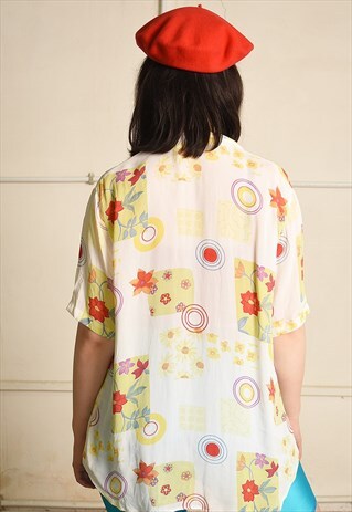90'S RETRO FLORAL SHEER FESTIVAL BLOUSE SHIRT TOP