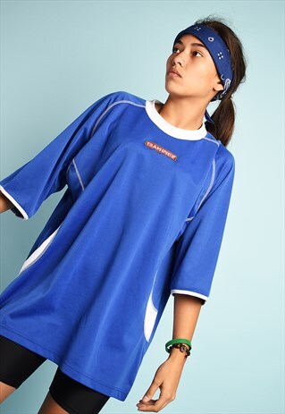 VINTAGE 90S RETRO SPORTS JERSEY T-SHIRT TOP TEE IN BLUE