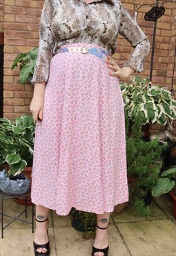 Vintage 90s Pink Cottage Floral Flower Festival Midi Skirt