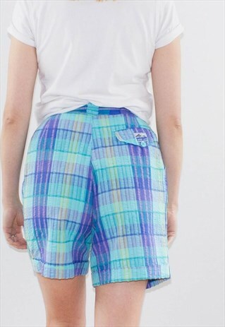 VINTAGE 90'S BLUE TARTAN HIGH WAIST FESTIVAL SHORTS