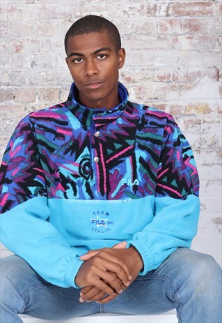 VINTAGE FILA 1/4 ZIP LOGO FLEECE BLUE