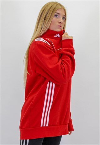 VINTAGE ADIDAS 1/4 ZIP SWEATER IN RED