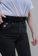 80S BLACK SUEDE BELT WITH CUTE HEART AND METAL ROOSTER