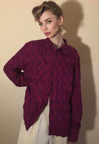 90S VINTAGE FUCHSIA GEOMETRIC PATTERNED SHIRT