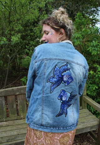 VINTAGE REWORKED 90'S FESTIVAL DENIM JACKET SEQUIN BADGE