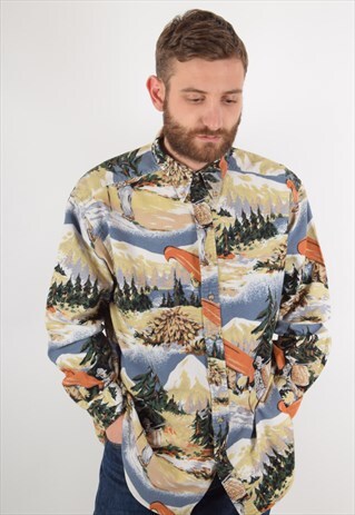 VINTAGE SHIRT WINTER MOUNTAINS PRINT SIZE XL (1840)