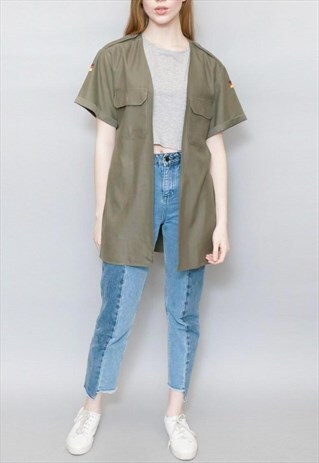 VINTAGE 1990'S SHORT SLEEVED GREEN ARMY SHIRT