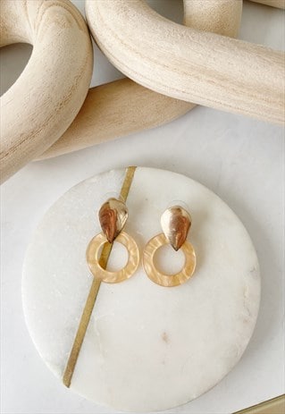 Gold Beige Round Circle Dainty Resin Drop Perspex Earring