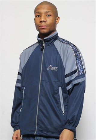 VINTAGE ASICS LOGO TRACK TOP JACKET BLUE